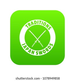 Katana icon green vector isolated on white background