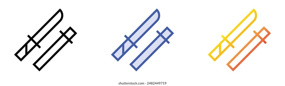 katana icon. Linear, Blue Fill and Gradient Style Design Isolated On White Background