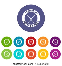 Katana icons color set vector for any web design on white background
