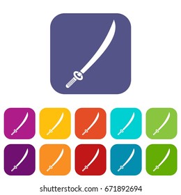 Katana icons set vector illustration in flat style In colors red, blue, green and other