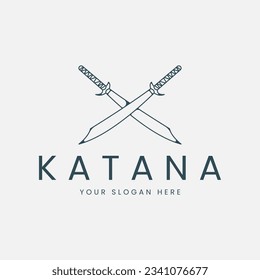 Katana Logo Linie Kunst Vektorgrafik Vorlage Design. Schwert-Symbol-Design