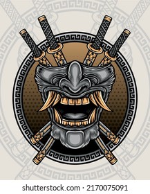 Katana Mask Illustration. Premium vector