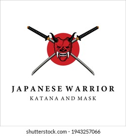 Katana und Maske Samurai Logo Vektorgrafik Vintage Vorlage Design . japanische Rüstungsmaske und Katana-Schwert für Samurai-Logo-Konzept-Vorlage Emblem-Design
