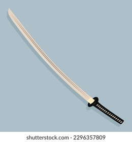 katana on a blue background. Japanese sword