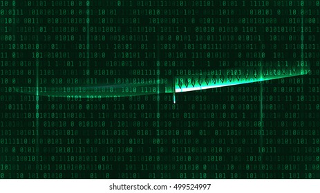 Katana sobre un fondo verde de código binario. Vector