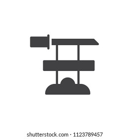 Katana on stand vector icon. filled flat sign for mobile concept and web design. Japanese sword simple solid icon. Symbol, logo illustration. Pixel perfect vector graphics