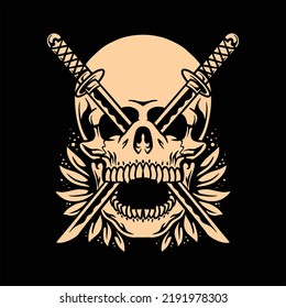 katana skull tattoo vector design