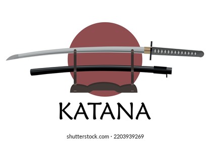Logo coloreado con la espada de Katana. Vector.