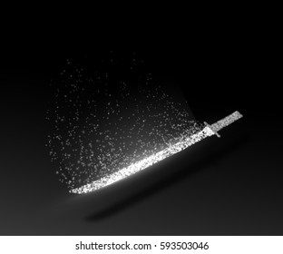 Katana sword, composed from light particles. Vector abstract illustration