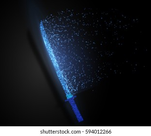 Katana sword, composed from light particles. Vector abstract illustration