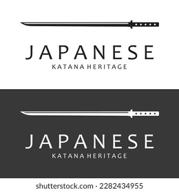 Ilustración del vector de diseño plano de espadas de Katana. Logotipo sencillo de la espada de Katana.