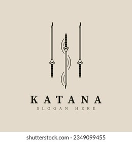 katana sword line art logo vector illustration template design