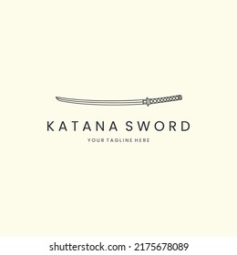 katana sword with line art style logo vector illustration template icon design