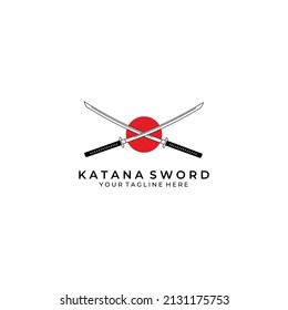 Katana Schwert Logo Design Vektorgrafik Kunst Samurai traditionelle Ninja Kultur japanische Kämpfer Kampf Krieg asiatisch