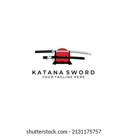 diseño del logo de la espada katana ilustración vectorial arte samurai cultura ninja tradicional guerra de luchadores japoneses
