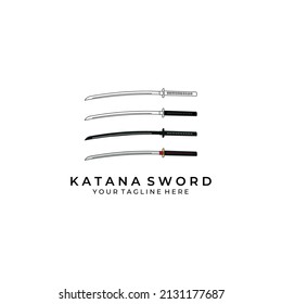 diseño del logo de la espada katana línea vectorial ilustración samurai cultura ninja tradicional guerra de luchadores japoneses asiáticos