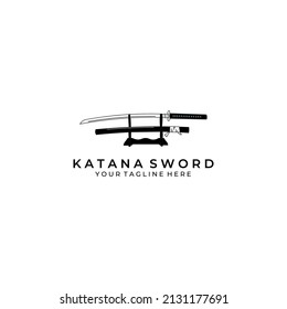 diseño del logo de la espada katana ilustración vectorial arte samurai cultura ninja tradicional guerra de luchadores japoneses