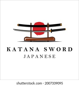 katana sword logo vintage vector illustration template design. simple modern japanese sword of katana logo concept icon emblem illustration vector design