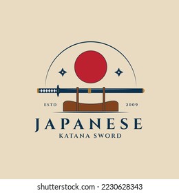 Katana Schwert Logo Vintage Vektorgrafik Design.