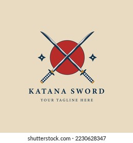 diseño vintage de la ilustración vintage del logo de la espada de katana.