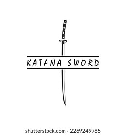 Katana sword logo, vintage vector illustration,  design modern japanese sword of katana logo concept
