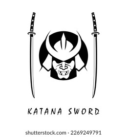 Logo de la espada de Katana, vintage ilustración vectorial, diseño moderno concepto del logo de la espada japonesa de katana