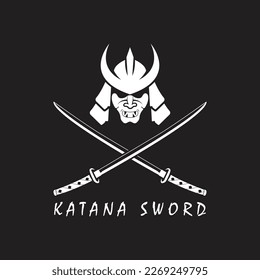 Katana sword logo, vintage vector illustration,  design modern japanese sword of katana logo concept
