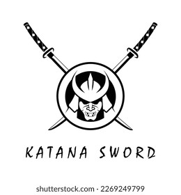 Katana sword logo, vintage vector illustration,  design modern japanese sword of katana logo concept