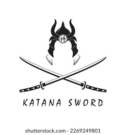 Katana sword logo, vintage vector illustration,  design modern japanese sword of katana logo concept