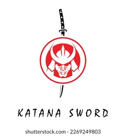 Logo de la espada de Katana, vintage ilustración vectorial, diseño moderno concepto del logo de la espada japonesa de katana