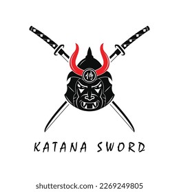 Katana sword logo, vintage vector illustration,  design modern japanese sword of katana logo concept