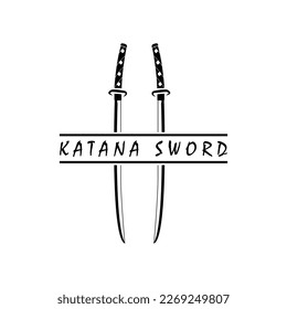 Logo de la espada de Katana, vintage ilustración vectorial, diseño moderno concepto del logo de la espada japonesa de katana