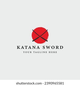 katana sword logo vintage vector illustration concept template icon design