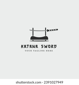 katana sword logo vintage vector illustration concept template icon design