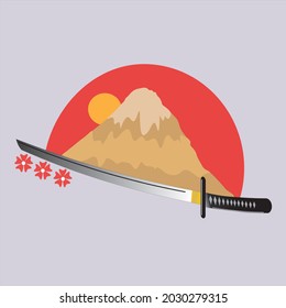 Espada Katana y vector Monte Fuji