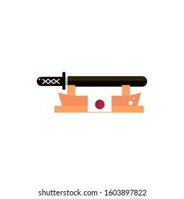 katana sword on stand traditional flag japanese icon vector illustration