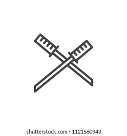 Katana sword outline icon. linear style sign for mobile concept and web design. Crossed Samurai Swords simple line vector icon. Symbol, logo illustration. Pixel perfect vector graphics