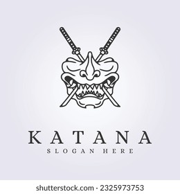 katana sword and samurai mask logo vector illustration design symbol icon template