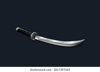 Katana Sword Vector on Black Background for Ninja Game Asset and Melee Weapon Design