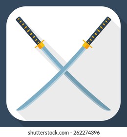 Katana swords icon with long shadow