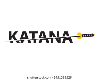 Katana Text Vektorillustration fängt mit einer künstlerischen Darstellung des Wortes "katana" die Essenz von Katana und Energie wunderbar ein. Isoliert auf weißem Hintergrund. 