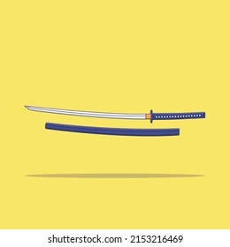 Katana Vector Icon Illustration. Samurai Sword Vector. Flat Cartoon Style Suitable for Web Landing Page, Banner, Flyer, Sticker, Wallpaper, Background