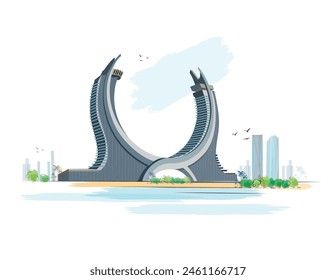 Katara Towers, Lusail marina district. Doha Qatar. ‎illustration