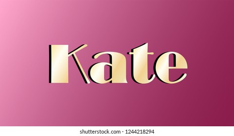 Kate. Gold shining name isolated on pink background. Happy birthday and Angel Day concept. Vector illustration