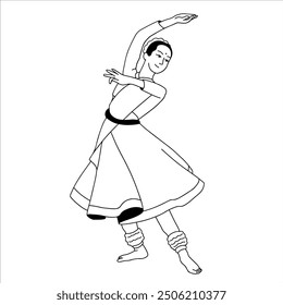 Kathak, India traditional dance handdrawn illustration