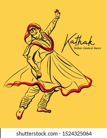 kathak. indian classicla dance form sketch or vector illustration.