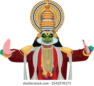 Cara de la danza de Kathakali, forma tradicional de danza india clásica, Kerala danza folclórica tradicional kathakali, festival de Kerala feliz onam con cara de kathakali
