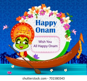 Kathakali dancer doing boat race of Kerala for Onam celebration in vector