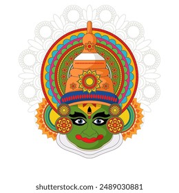 Kathakali Dancer Head For Happy Onam Festival Of Kerala India Mask. vector illustration