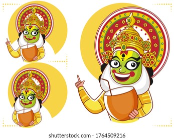 Kathakali Dancer holding Coconut Drink in Three Option.